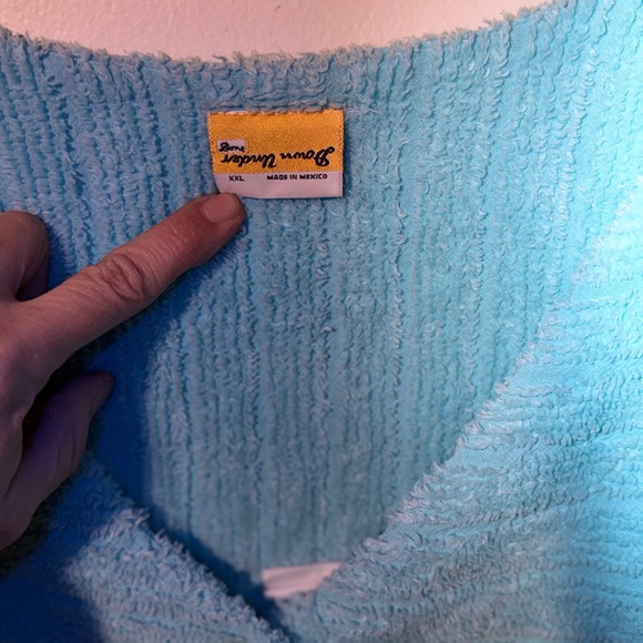 Aqua Button-Front Terry Robe - Picture 3 of 5